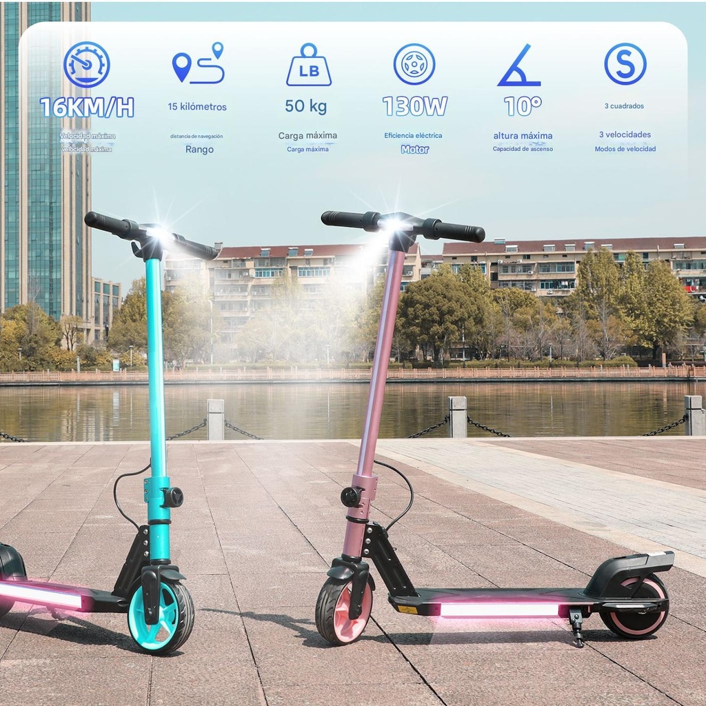 MINI SCOOTER PARA NIÑOS CON LUCES LED 6.5 PULGADA