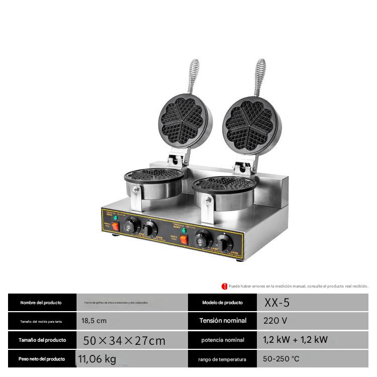 MÁQUINA DOBLE PARA WAFFLES EN FORMA DE CORAZÓN 220V 2.4KW