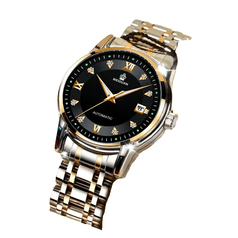 RELOJ MECÁNICO CON CALENDARIO LUMINOSO Y IMPERMEABLE 728 DORADO-NEGRO