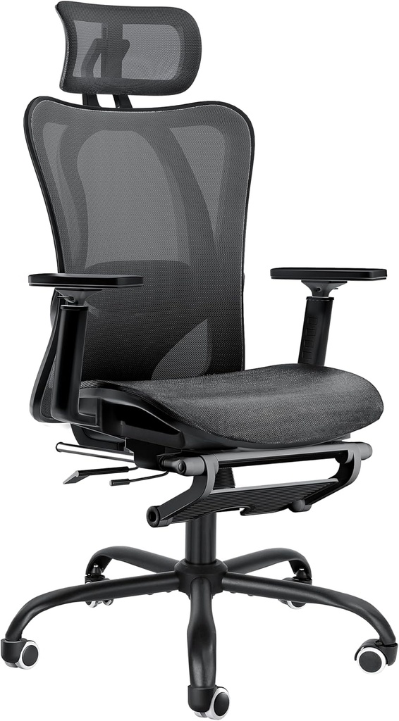 SILLA DE OFICINA ERGONÓMICA DE ALTA CALIDAD CON REPOSAPIÉS, REPOSABRAZOS 3D AJUSTABLES HKSBOX