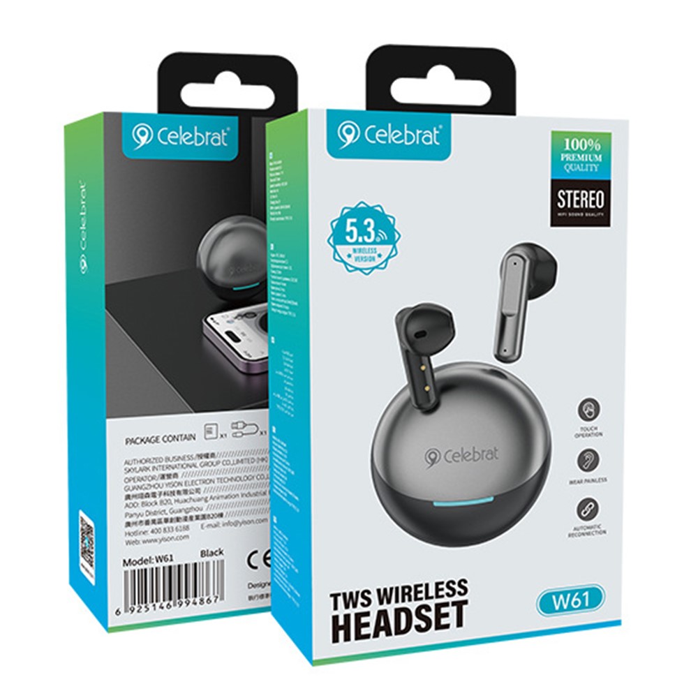 CELEBRAT W61 BLUETOOTH 5.3 SEMI-IN-EAR BLUETOOTH HEADPHONE STEREO SOUND HKSBOX