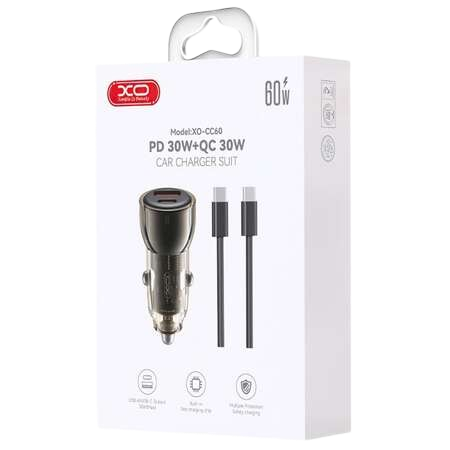 CARGADOR CARRO XO-CC60 60W Y QC 3.0 C/CABLE TYPE C